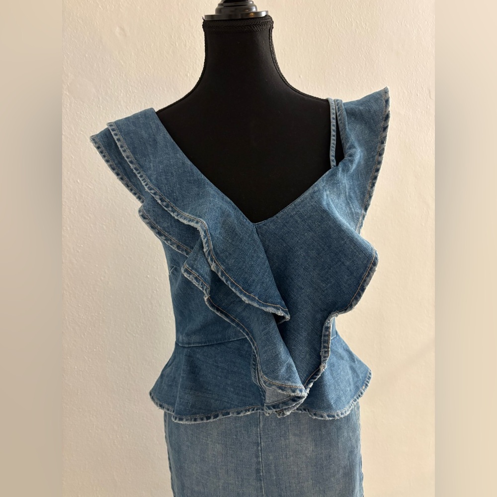 Jonathan Simkhai Denim Ruffle Accented Jumpsuit pre owned - Picture 3 of 13